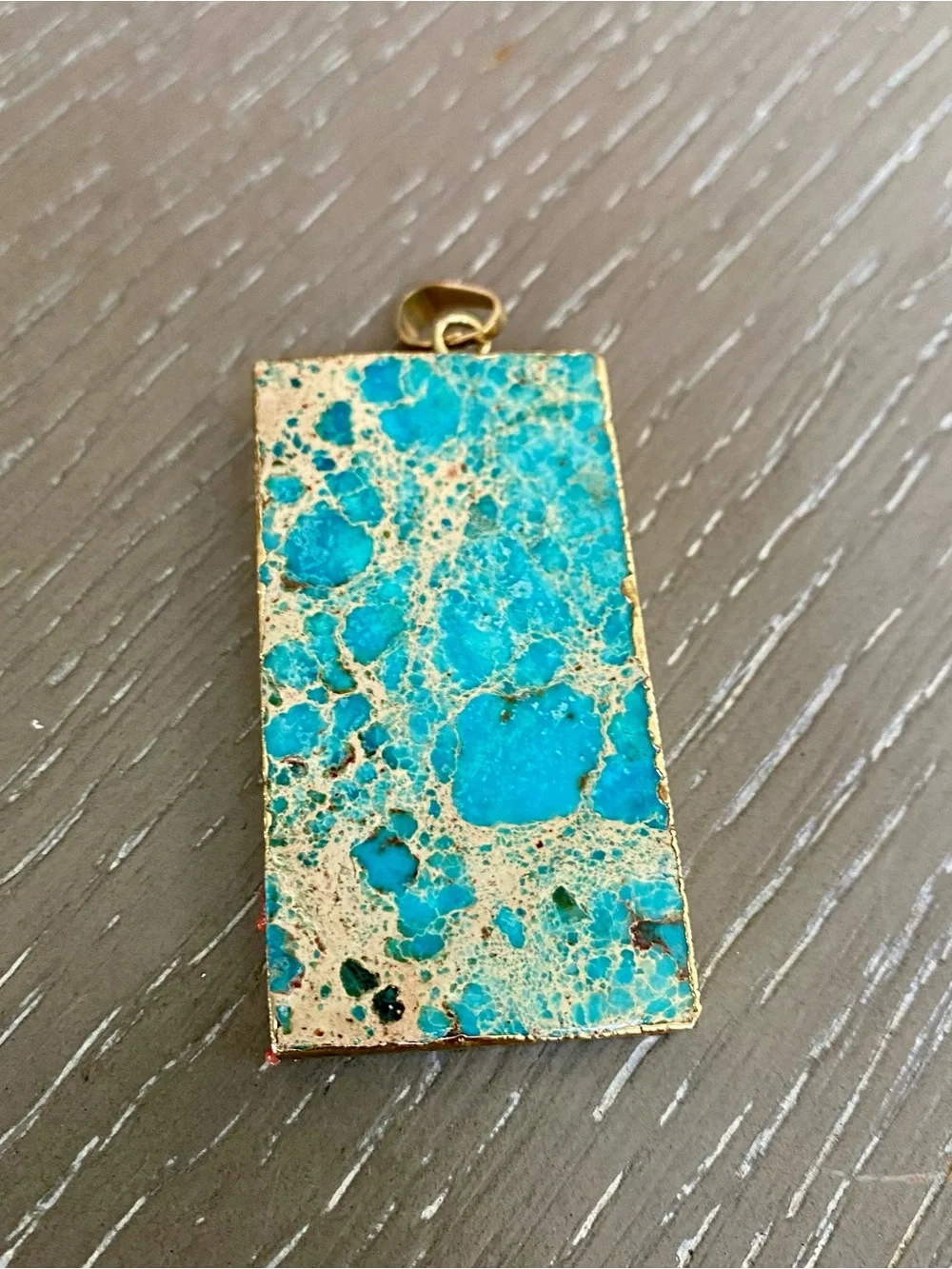 Turquoise Tone Rectangular Pendant Necklace - Blue and Gold